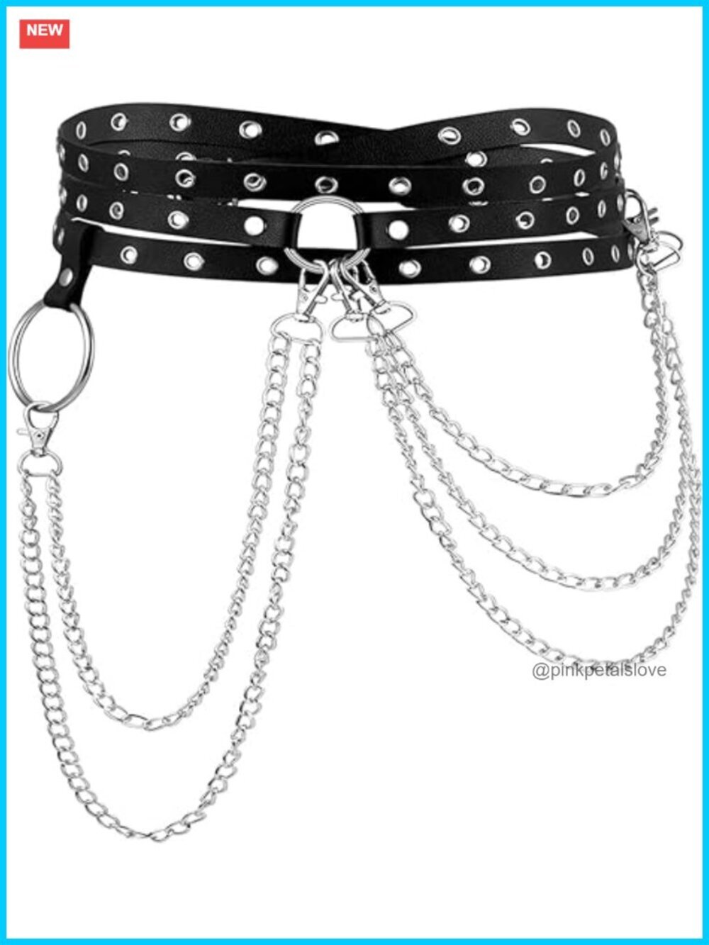 Gothic Body Chain Belt Faux Leather Punk Waist Belt with O-ring Metal Chain